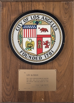 1968 City of Los Angeles Plaque Presented To Lew Alcindor For Contribution To 1967-68 UCLA Basketball Team (Abdul-Jabbar LOA)